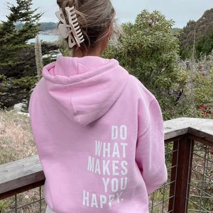 T-shirt rose Do what makes you happy., cadeau pour elle, t-shirt oversize, t-shirt en coton, aesthetic, t-shirt pour lui, cadeau, noël image 2