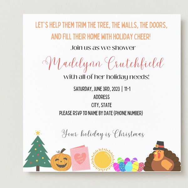 Seasonal Bridal Shower Invitation-- Digital Download