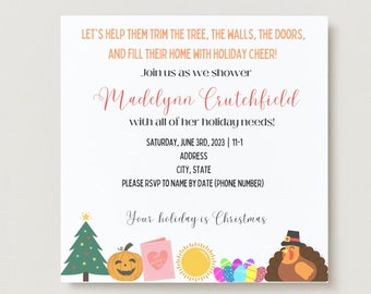 Seasonal/ Holiday Bridal Shower Invitations-- Print and Mail Option