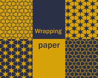 Golden and dark blue stars wrapping paper