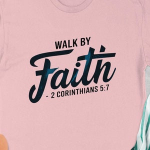 Walk by Faith Christian Sweatshirt, 2 Corinthians 5:7 Bible Verse, Religious Apparel, Tee Hoodie, Graphic is black with a splash of blue image 1