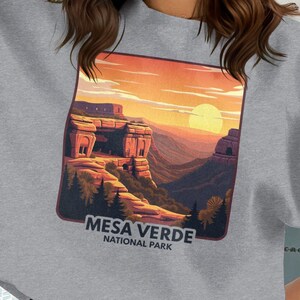 Mesa Verde National Park Graphic Sweatshirt, Retro Sunset Landscape Design, Casual National Park Apparel for Nature Lovers, Colorado