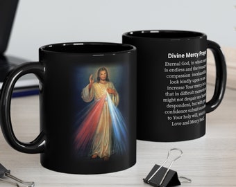 Divine Mercy Mug, Jesus Saint Faustina Coffee Cup, Divine Mercy Image, Black, Krakow Poland Divine Mercy Image, Catholic, Religious Gift