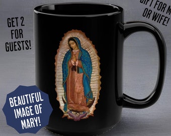 Taza de Nuestra Señora de Guadalupe de 15 oz / Café María / A todo color / México / Taza de café católica / Taza de cerámica de 15 oz