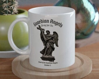 Guardian Angel Mug, Ceramic Catholic Cup, Pray for Us, Faith, Saints, 11oz Ceramic Mug