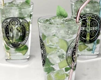 Saint Benedict Medal Beer Glass | 16oz Pint Glass, Catholic Gifts for Men