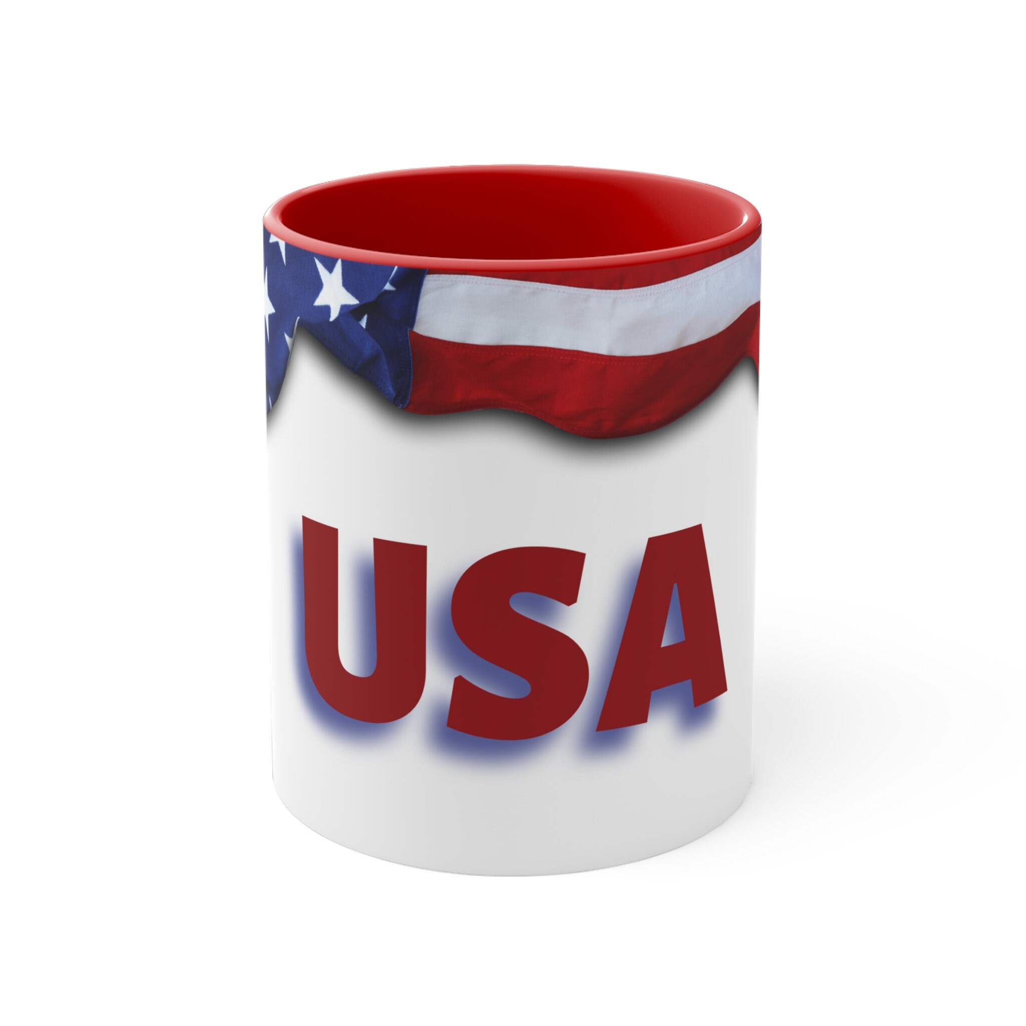 July 4th Coffee Cup, Patriotic USA Mug, Independence Day Coffee Mug,  Red White and Blue, 12 oz. American Flag