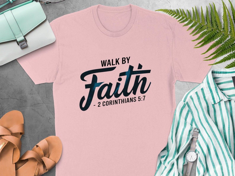 Walk by Faith Christian Sweatshirt, 2 Corinthians 5:7 Bible Verse, Religious Apparel, Tee Hoodie, Graphic is black with a splash of blue image 1