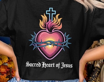 Sacred Heart of Jesus Comfort Colors T-Shirt, Catholic Saint T-Shirts, Traditional Catholic Roman Catholic Gift