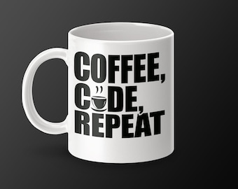 Kubek Coffee Code Repeat, zabawny kubek programisty, prezent dla programisty, kubek do kawy dla programisty, kubek inżyniera oprogramowania, dostępne kolory, 11 uncji