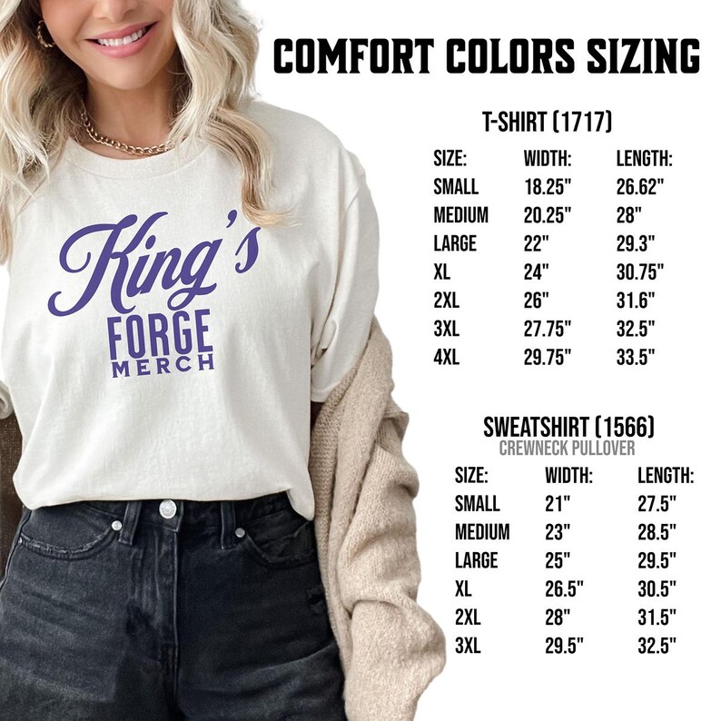 Comfort Colors Sizing Chart Shirt and Sweatshirt Size Guide, Accurate Clothing Measurements, Fashion Fit Guide for Comfort Brand