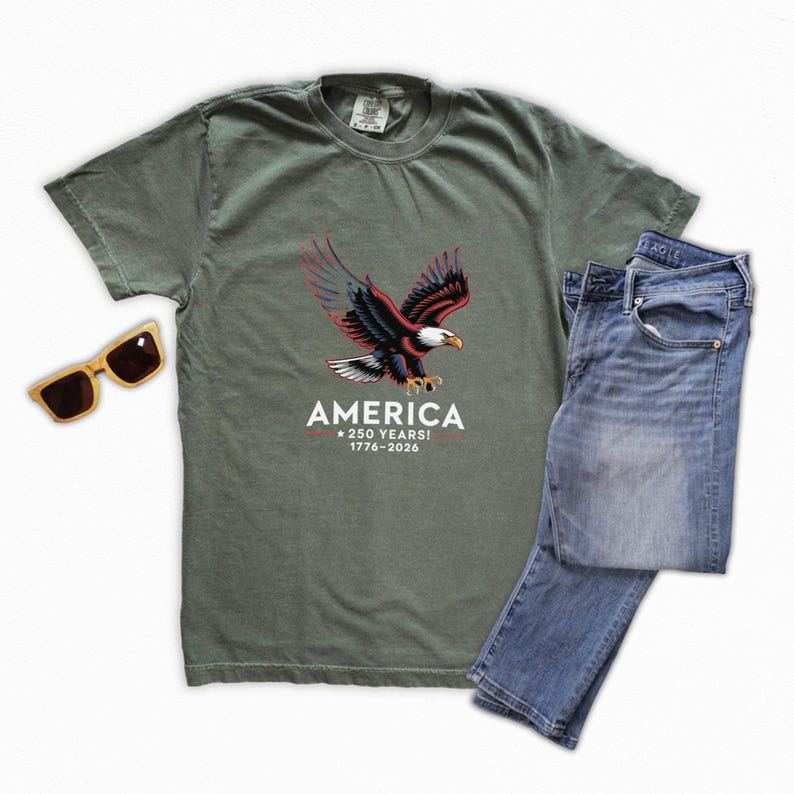America 250 Years Tshirt, Bald Eagle Graphic Tee, Patriotic Shirt, 4th of July Clothing, Vintage Style, Unisex Casual Top