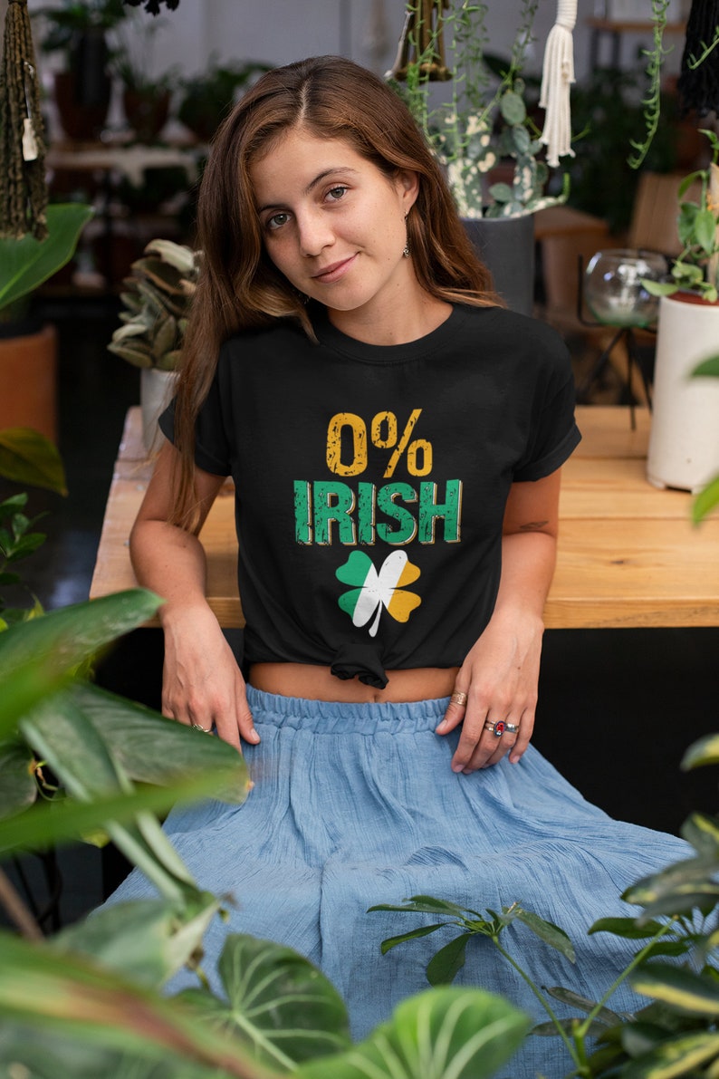 0% Irländsk t-shirt, St. Patrick's Day t-shirt, Saint Patrick's irländsk unisex t-shirt i kraftig bomull, Shamrock, grön vit och orange t-shirt bild 4