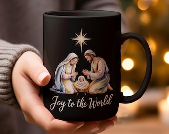 Christmas Nativity Mugs and Glassware, Joy to the World Mugs, Holiday Gifts, Religious Mugs, Christmas Mugs, Jesus Birth Mugs, Nativity