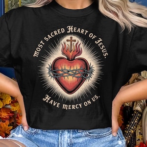 Catholic Comfort Colors T-Shirt, Sacred Heart of Jesus, Traditional Catholic Apparel, Roman Catholic Saint T-Shirt for Devotees