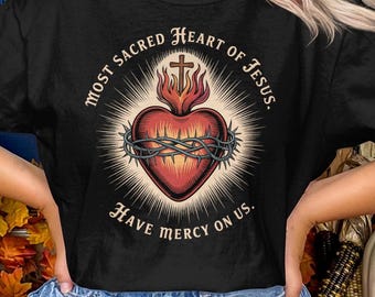 Catholic Comfort Colors T-Shirt, Sacred Heart of Jesus, Traditional Catholic Apparel, Roman Catholic Saint T-Shirt for Devotees