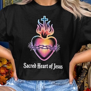 Comfort Colors Catholic Sacred Heart of Jesus T-Shirt, Traditional Roman Catholic Saint T-Shirt, Perfect Catholic Gift for Devotees