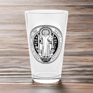 Saint Benedict Medal Pint Glass, Catholic Beer Glass, Catholic Gift, Religious Gift, Traditional Christian, Pint Glass, 16oz