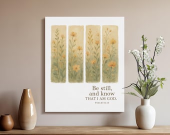 Scripture wall art, Psalm 46:10 poster, Be still and know art print, Christian home decor, Inspirational Bible verse print, Religious wall