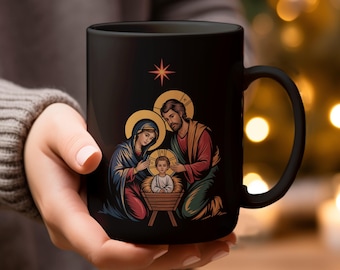 Holy Family Mugs, Christmas Nativity Mugs, Christian Glassware, Religious Gifts, Catholic Mugs, 11oz and 15oz Mug Available, Jesus, Mary