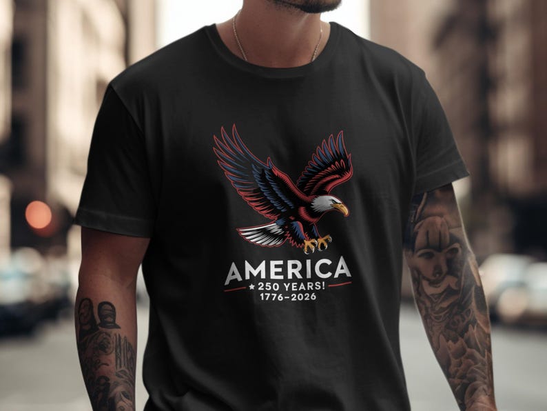 Bald Eagle America 250 Years T-Shirt, 1776-2026 Anniversary Shirt, Patriotic American Eagle Tee, Independence Day Top
