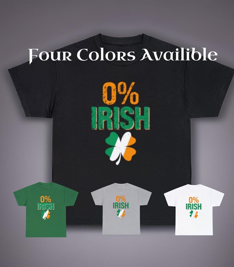 0% Irländsk t-shirt, St. Patrick's Day t-shirt, Saint Patrick's irländsk unisex t-shirt i kraftig bomull, Shamrock, grön vit och orange t-shirt bild 1