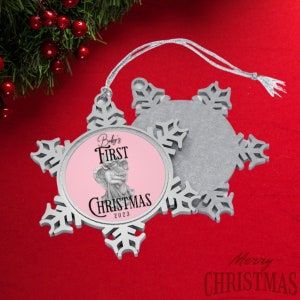 Baby Girl&#39;s First Christmas | Christ Ornament | 2023 | Christmas Gift | Holiday Gift | Pewter Snowflake Ornament
