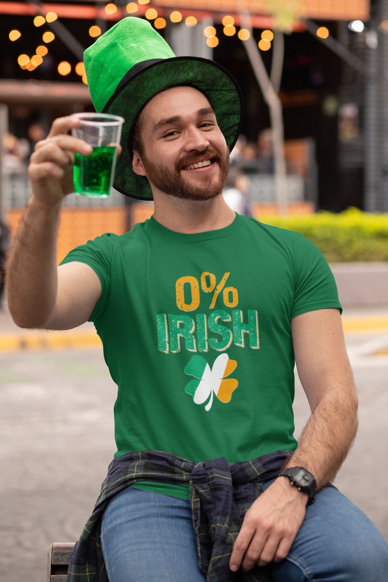 0% Irländsk t-shirt, St. Patrick's Day t-shirt, Saint Patrick's irländsk unisex t-shirt i kraftig bomull, Shamrock, grön vit och orange t-shirt bild 2