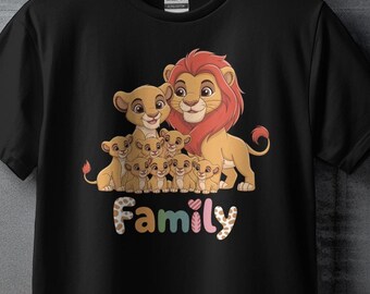 Lion Family Tee Shirt, Cute Cartoon Safari Animal Graphic Tee, Family Matching Outfits, Cozy Hoodie, Gift for Wildlife Lovers, Seven Kids 7