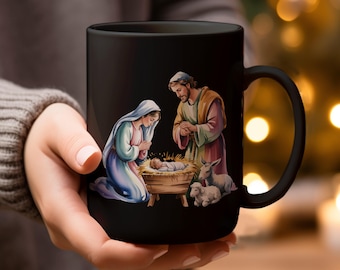 Christmas Nativity Mugs, Joseph Mary Jesus Mugs and Glassware, Religious Christmas Gift, Available in 11oz 15oz sizes, Catholic Christian