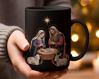 Nativity Scene Mugs, Christmas Mugs, Jesus, Mary and Joseph, Mugs and Glassware, Holiday Mugs, Christmas Gift, Religious Mug, Christian Mug