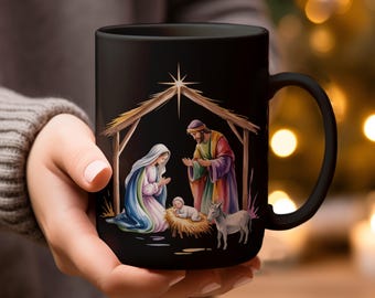 Nativity Scene Mugs Glassware, Christmas Mugs, Religious Gift, Holy Family Mugs, Available in 11oz 15oz sizes, Christian Gift