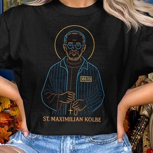 Saint Maximilian Kolbe Catholic Comfort Colors T-Shirt, Traditional Catholic Saint T-Shirt, Unique Roman Catholic Gift, Holy Shirt