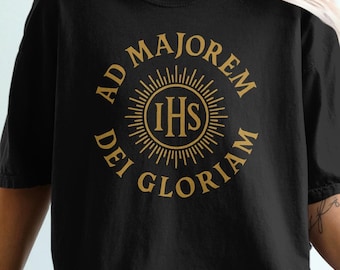 Ad Majorem Dei Gloriam IHS Catholic T-Shirt, RCIA Gift, OCIA Confirmation Shirt, Catholic Faith, Religious Apparel, Christian Gift