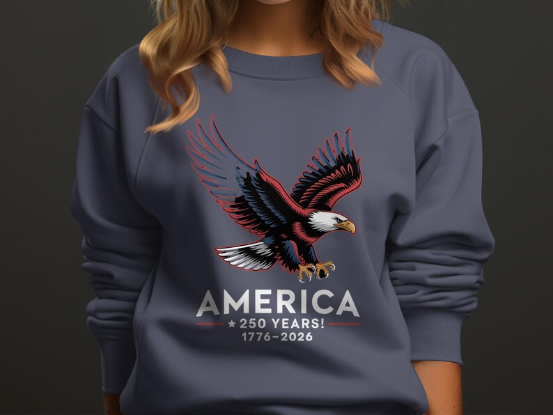 Patriotic American Eagle Anniversary Sweatshirt, USA 250 Years Commemorative Pullover, 1776-2026 Bald Eagle Shirt