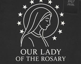 Comfort Colors, Our Lady of the Rosary T-Shirt, Catholic Shirt, Catholic Gifts, Church Shirt, Sunday Church Shirt, Modern Catholic Shirt