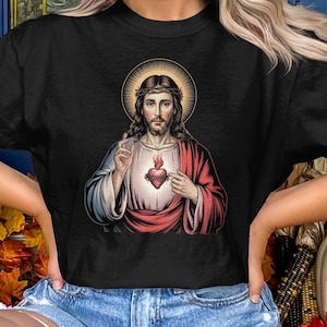 Sacred Heart of Jesus Comfort Colors T-Shirt, Catholic Saint T-Shirts, Perfect Catholic Gift for Roman Catholics, Traditional Catholic