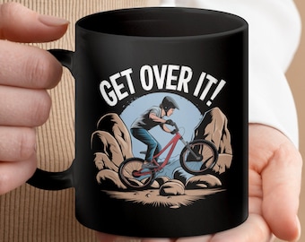 Kubek rowerowy „Get Over It”, prezent dla rowerzysty, kubek dla miłośnika rowerów, kubek na kawę dla rowerzysty, zabawny kubek rowerowy, prezent dla rowerzysty górskiego, rozmiar 11 uncji/15 uncji