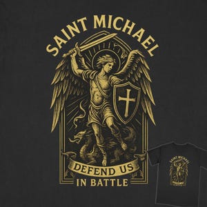 Comfort Colors Catholic Saint Michael T-Shirt, Defend Us In Battle Design, Perfect Catholic Gift, Church Shirt, Unique Catholic Tee