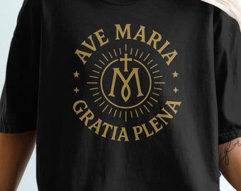 Ave Maria Gratia Plena Catholic T-Shirt, Perfect Gift for RCIA OCIA Confirmation, Available in Comfort Colors Gildan Hoodie Mug Tumbler