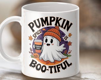 Pumpkin Spice Is Boo-tiful Ghost Mug Fall Design, Halloween Mug, Cute Ghost Mug, Pumpkin Spice Mug, Autumn Coffee Cup, Camp Cup, Insulated