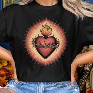 Catholic Saint T-Shirts, Sacred Heart of Jesus T-Shirt, Roman Catholic Apparel, Comfort Colors T-Shirt for Devout Catholics