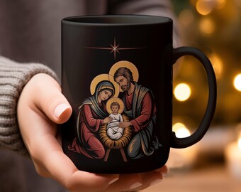Nativity Mugs, Christmas Mugs, Holy Family Mugs and Glassware, Religious Gift, Holiday Gift, Christian Gift, Joseph Mary Jesus