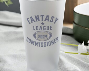 Fantasy Football Commissioner Pint Glass, Beer Glass for Fantasy Football League Manager, Fantasy Football Draft, Frosted Pint Glass, 16oz