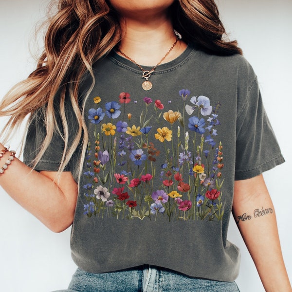 Flowers Shirt Wildflowers Botanical Shirt Mom Gardening Gift For Her Pressed Wild Flowers Shirt Coquette Cottagecore Watercolor Floral Shirt