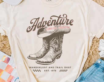 Cowgirl Shirt Western Graphic Tee Wanderlust Vintage Retro Shirt Horse Rider Gift Country Western Rodeo Shirt Cowboy Boots Americana Shirt