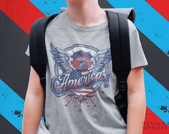 Kids Patriotic Shirt 4th of July Kids Shirt American Eagle Vintage Tshirt Military Shirt USA Flag Patriot Shirt for Boys Girls Retro Tee