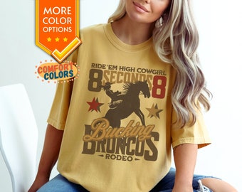 Cowgirl Shirt Comfort Colors Rodeo Vintage Western Tees Cowboy Tshirt Distressed Western Graphic Tee Bucking Bronco Shirt Horse Lover