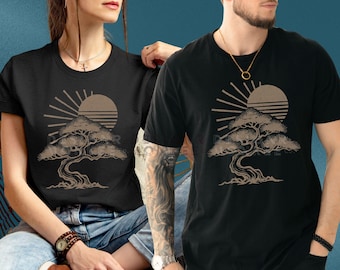 Bonsai Tree Shirt Vintage Nature Shirt Gardening Bonsai Hobby Gift Idea Zen Mindful Meditation TShirt Zen Japanese Art Outfit Retro Sun Tees