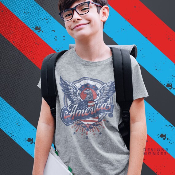 Kids Patriotic Shirt 4th of July Kids Shirt American Eagle Vintage Tshirt  Military Shirt USA Flag Patriot Shirt for Boys Girls Retro Tee